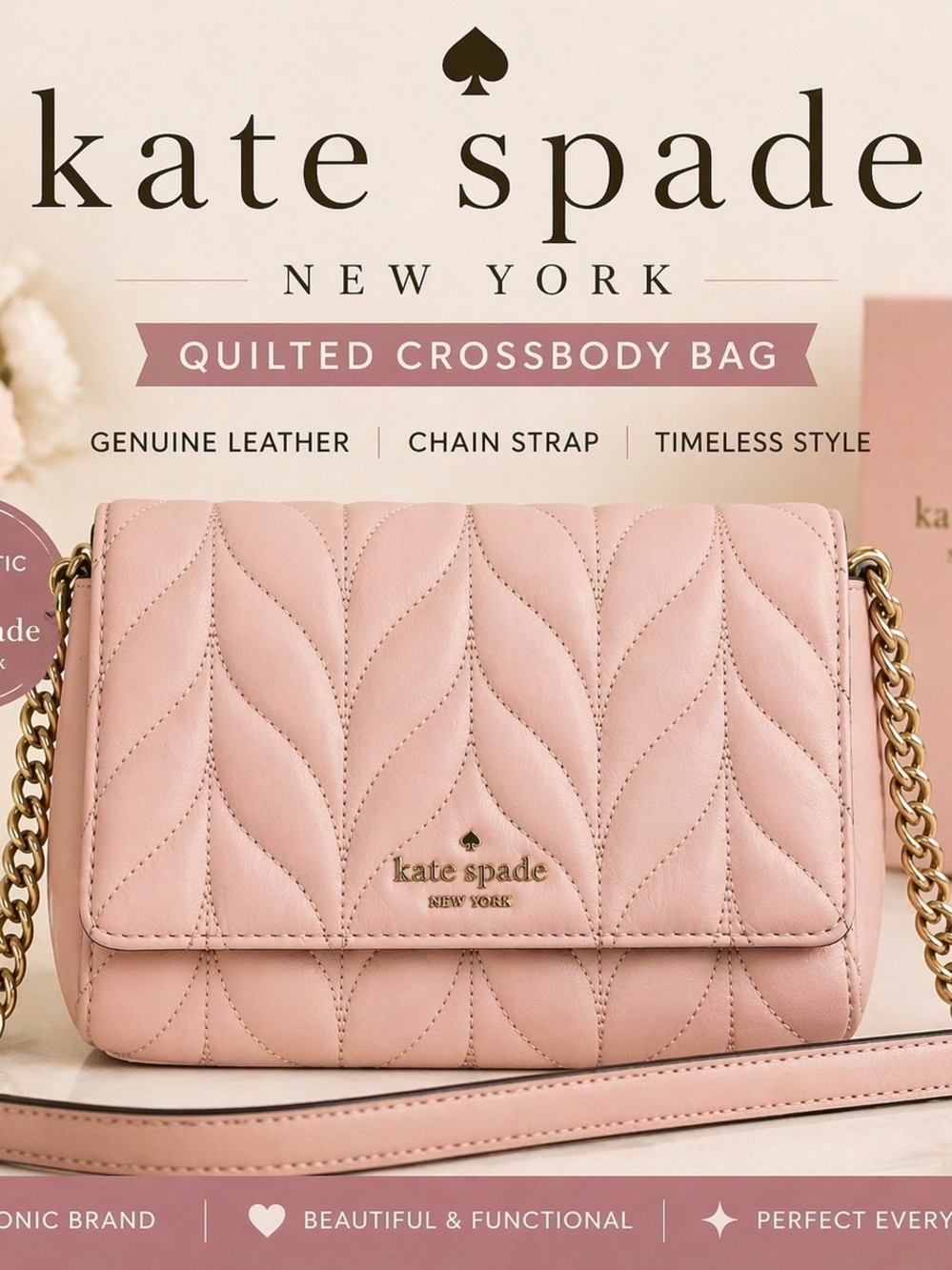 Kate Spade Blush Quilted Leather Chain Crossbody Bag